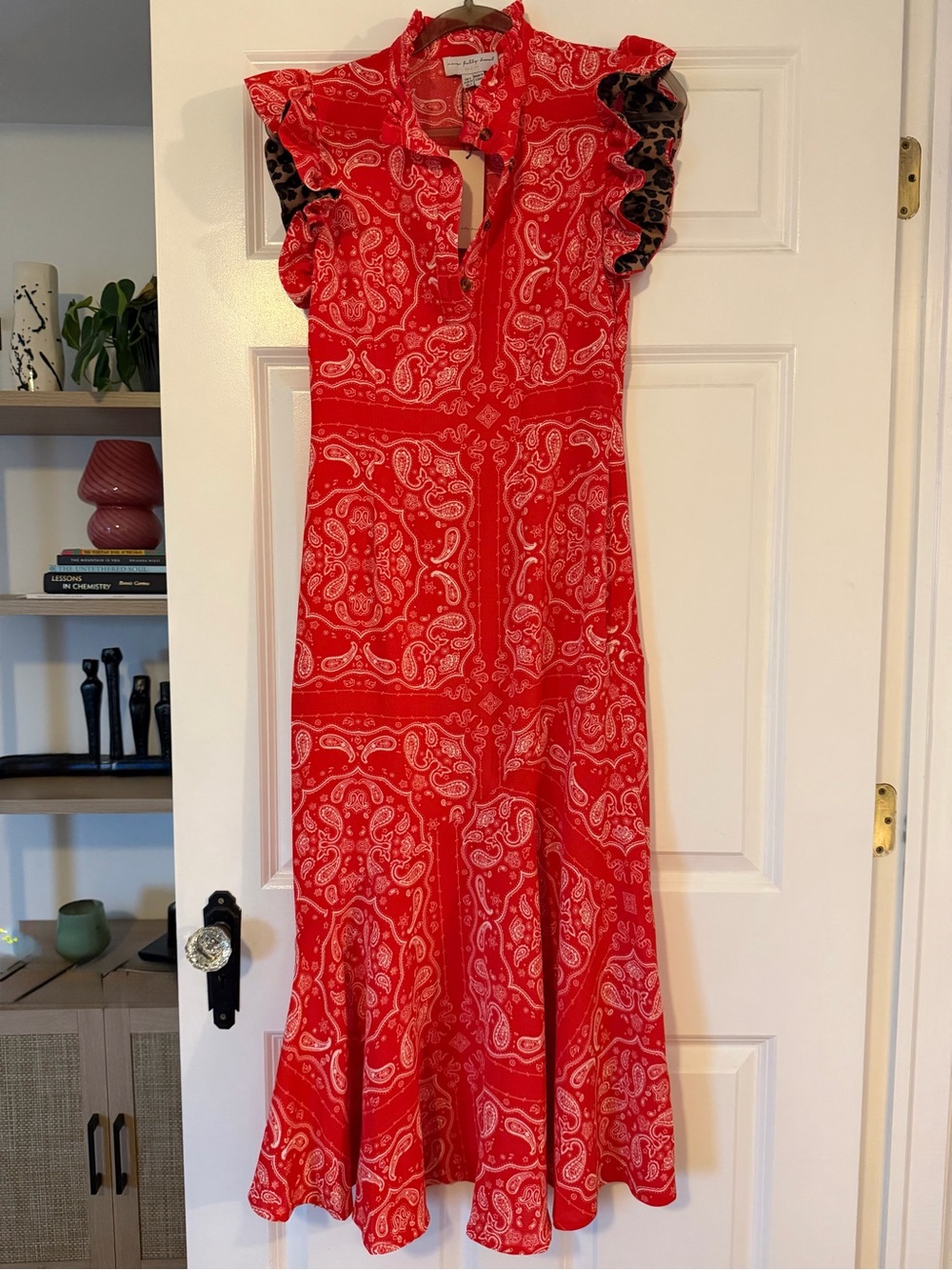 Never Fully Dressed Red Paisley Maxi with Ruffle Sleeves